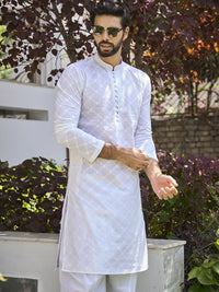 See Designs Mandarin Collar Floral Embroidered Chikankari Pure Cotton Kurta