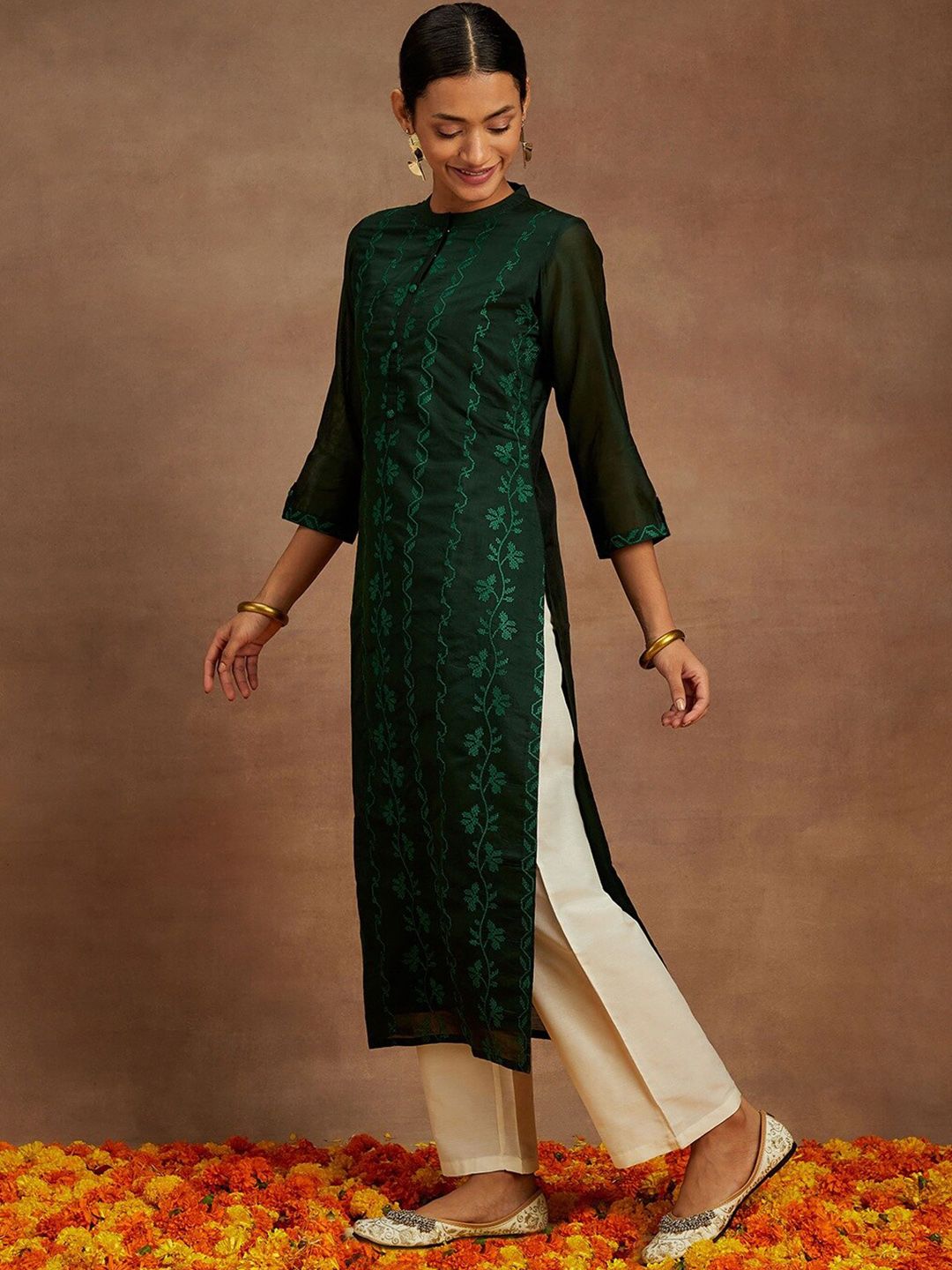 Libas Floral Embroidered Straight Kurta