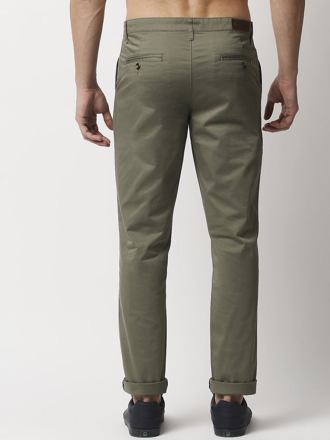 Thomas Scott Men Olive Green New Millennium Fit Easy Wash Trousers