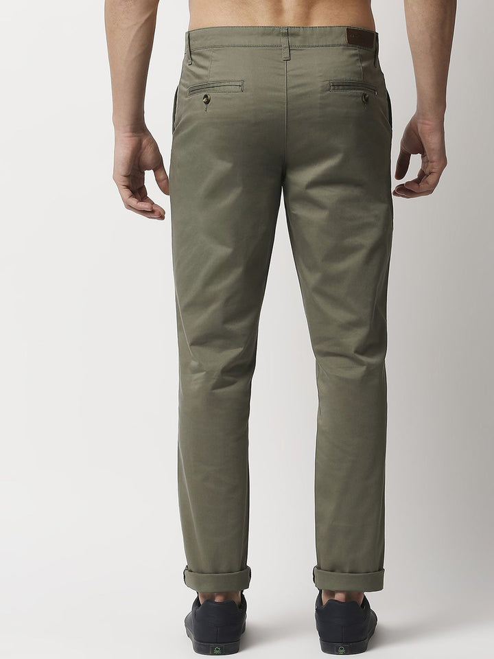 Thomas Scott Men Olive Green New Millennium Fit Easy Wash Trousers