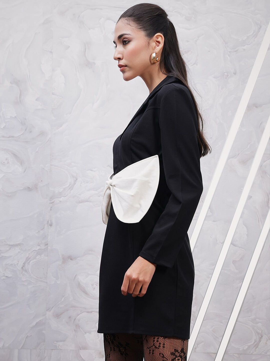Athena Shirt Collar Long Sleeves Scuba Bow Detail Sheath Dress