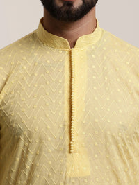 Anug by SOJANYA Men Yellow Embroidered Thread Work Mandarin Collar Kurta