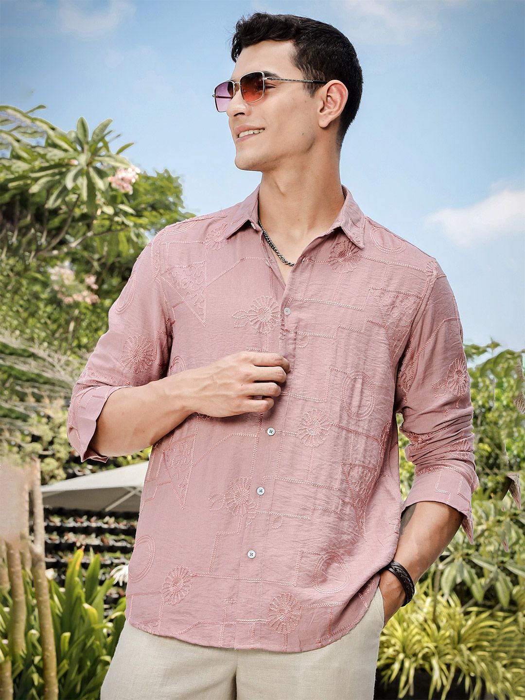 Thomas Scott Men Regular Fit Long Sleeves Embroidered Shirt