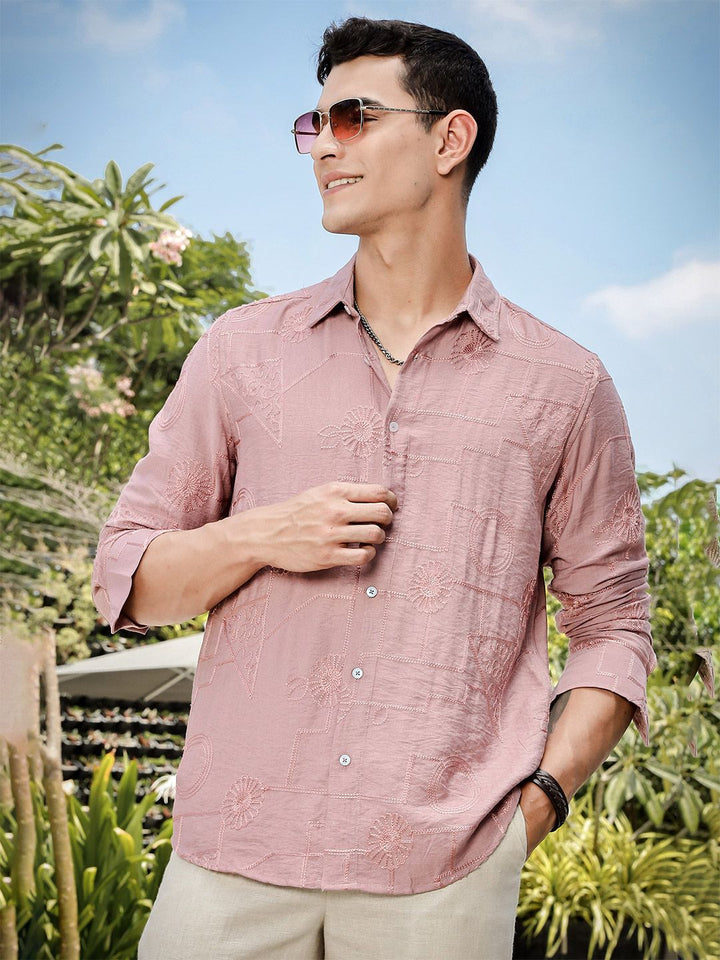 Thomas Scott Men Regular Fit Long Sleeves Embroidered Shirt