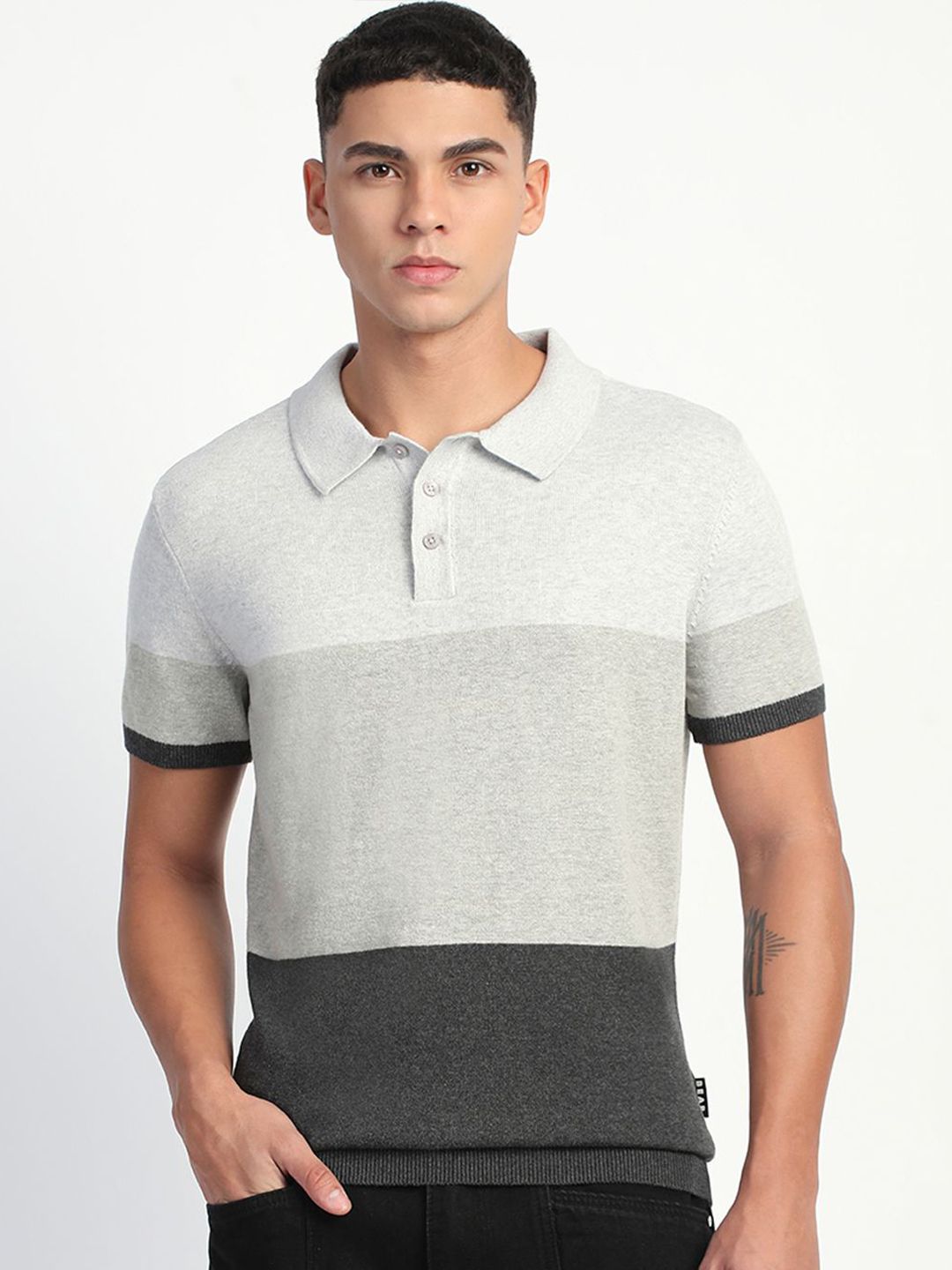 THE BEAR HOUSE Men Colourblocked Polo Collar T-shirt