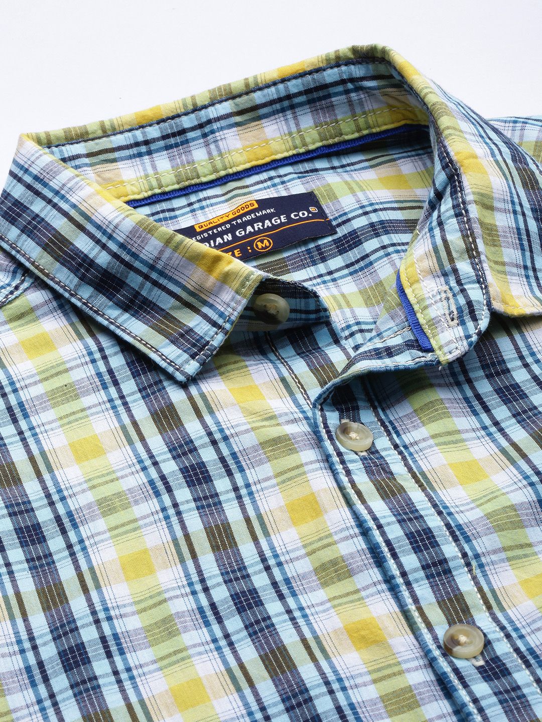 The Indian Garage Co Men Yellow Regular Fit Tartan Checks Opaque Checked Casual Shirt