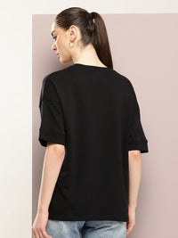 DILLINGER Women Oversized Drop Shoulder Ultra Soft Drapey Cotton Crew Neck T-Shirt