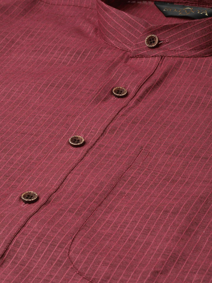 SOJANYA Kurta Lurus Belang Maroon Lelaki