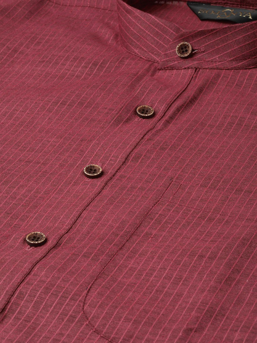 SOJANYA Kurta Lurus Belang Maroon Lelaki