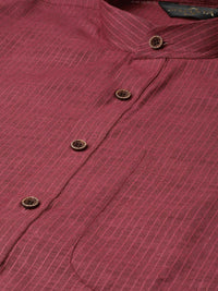 SOJANYA Kurta Lurus Belang Maroon Lelaki