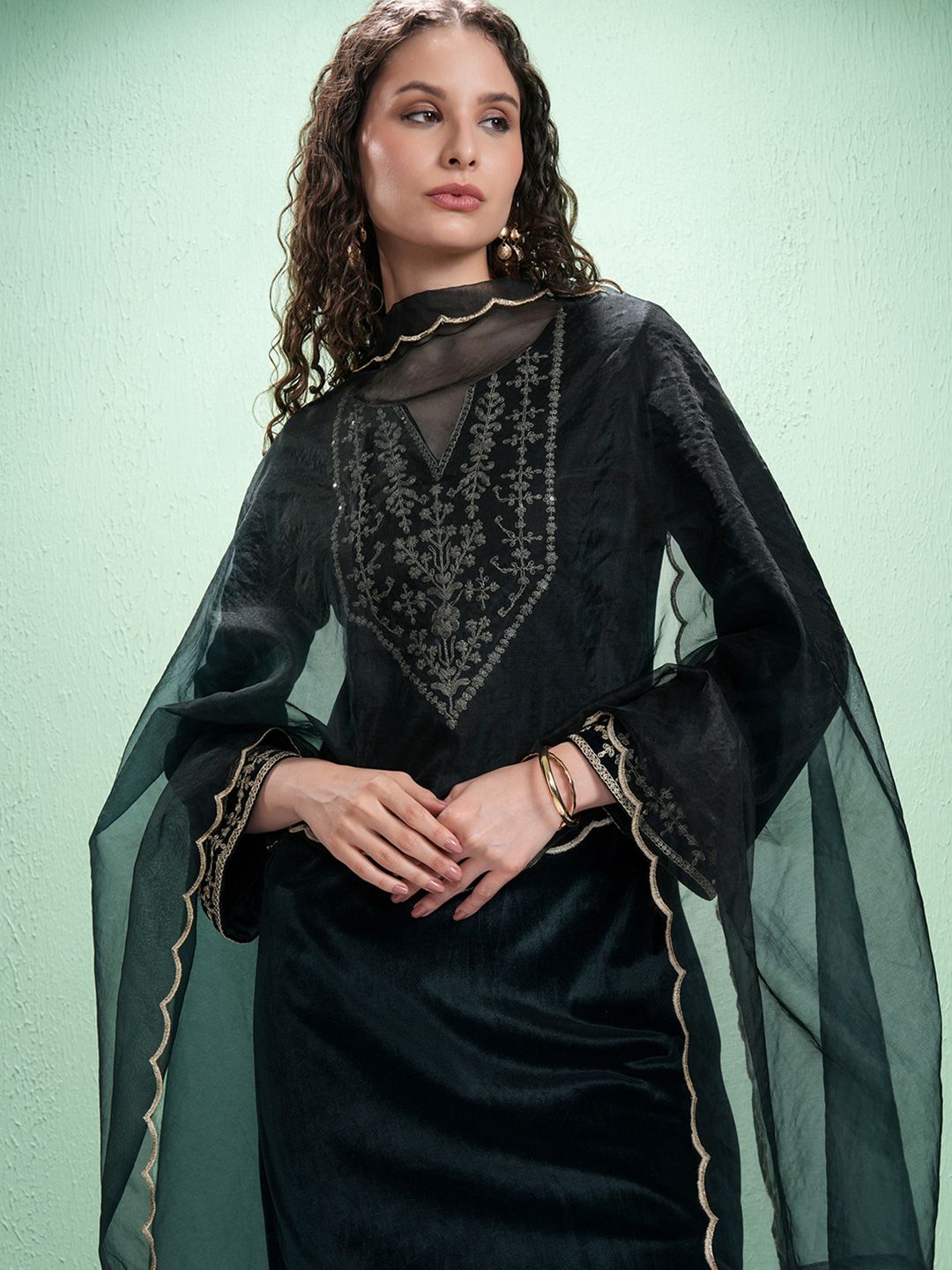 Vishudh Women Embroidered Regular Kurta with Trousers & With Dupatta