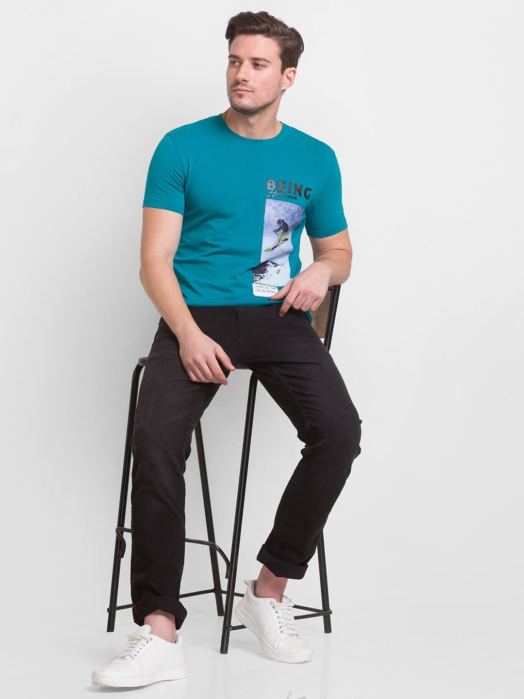 Being Human Men Blue Printed Cotton T-shirt