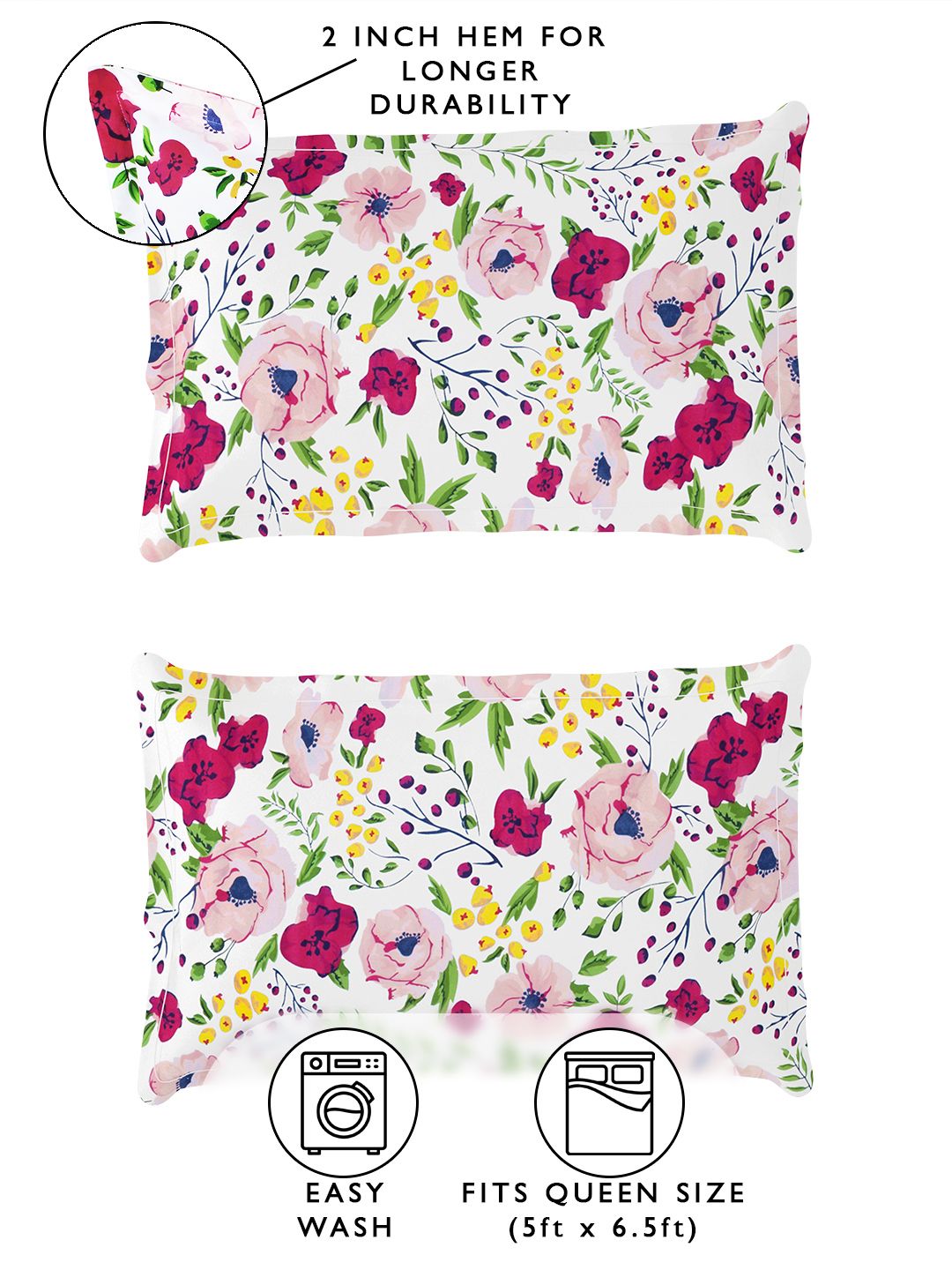 Story@home  Arena Pink & Green Geometric Printed 180 TC Queen Bedsheet & 2 Pillow Covers
