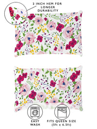 Story@home  Arena Pink & Green Geometric Printed 180 TC Queen Bedsheet & 2 Pillow Covers