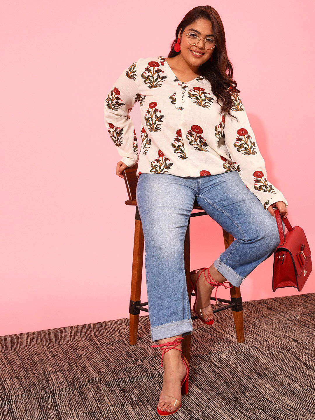 CURVY STREET Plus Size Floral Print Top
