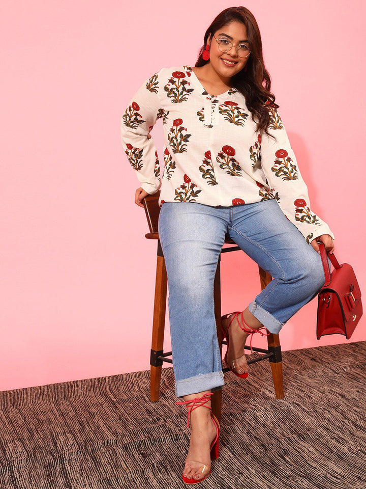 CURVY STREET Plus Size Floral Print Top