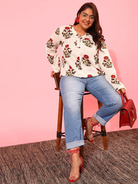 CURVY STREET Plus Size Floral Print Top