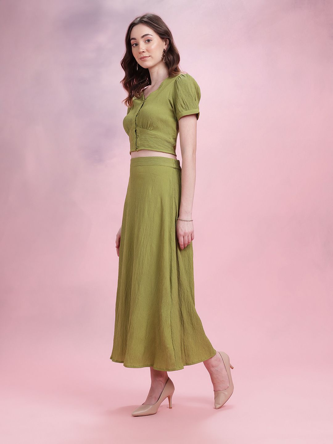 DressBerry Crinkle Cropped  Top & Midi Skirt