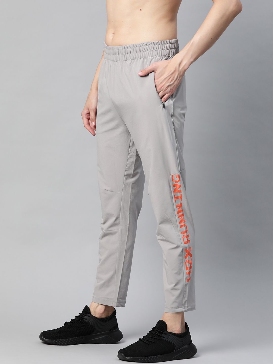 HRX by Hrithik Roshan Men Grey Solid Slim Fit Rapid-Dry Antimicrobial Running Track Pants