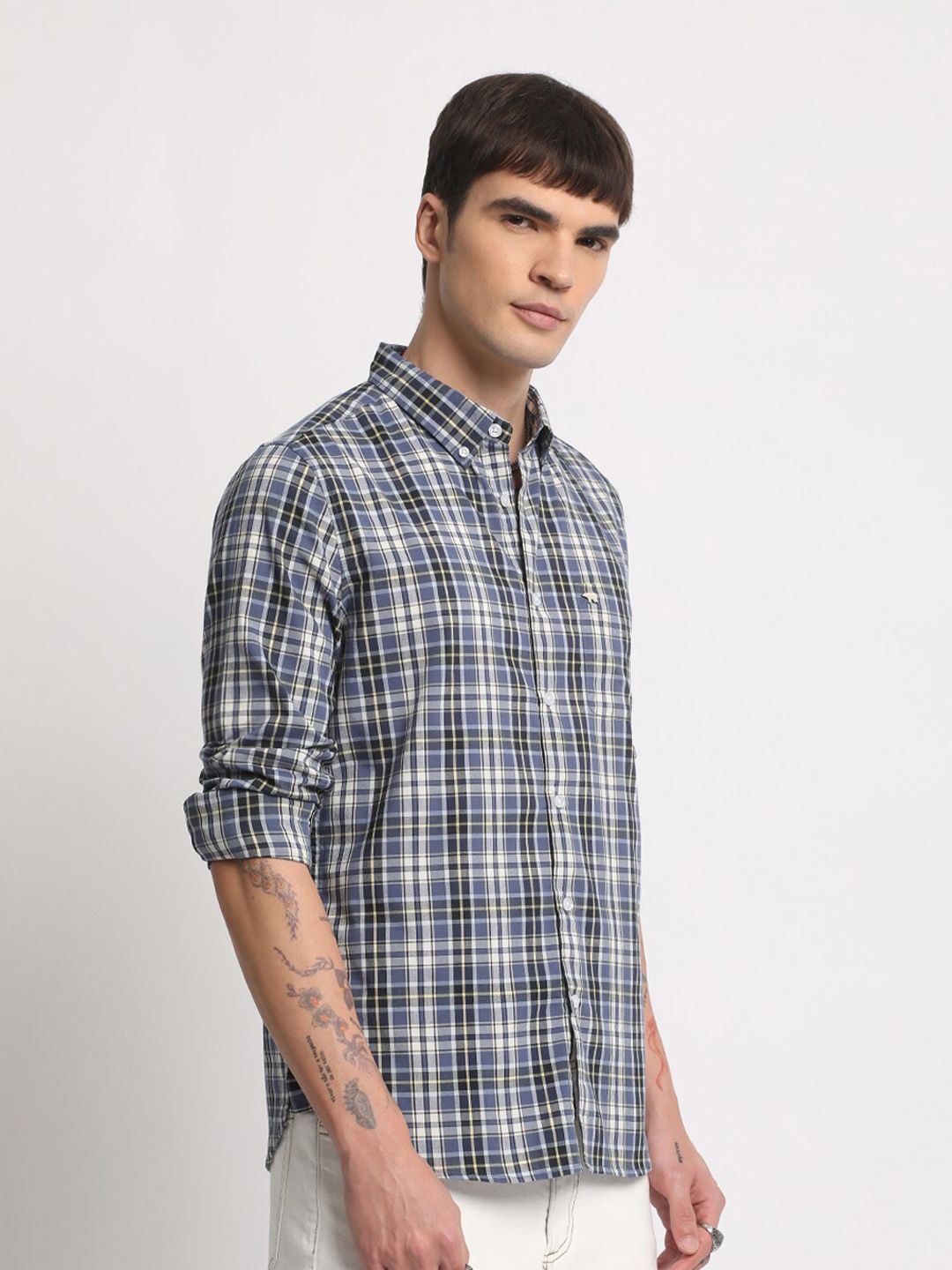 THE BEAR HOUSE Slim Fit Checked Pure Cotton Casual Shirt