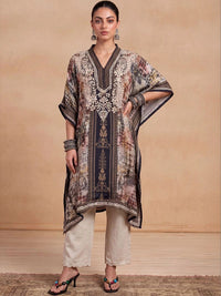 House of Chikankari Women Ethnic Motifs Extended Sleeves Thread Work Crepe Kaftan Kurta