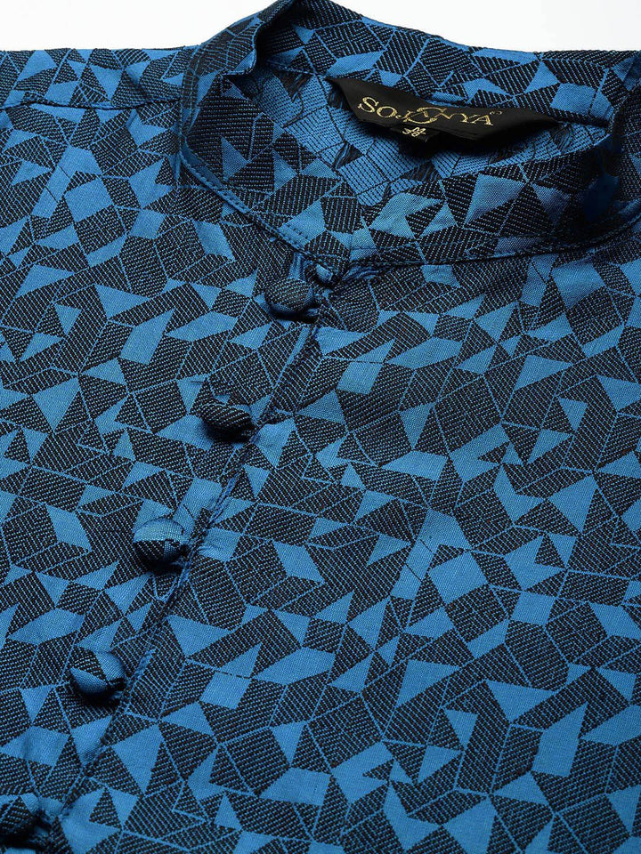 SOJANYA Cetakan Geometrik Kurta Kolar Mandarin