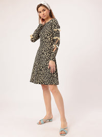 DressBerry Edgy Kawaii Ribbon Trim Animal Print A-Line Dress