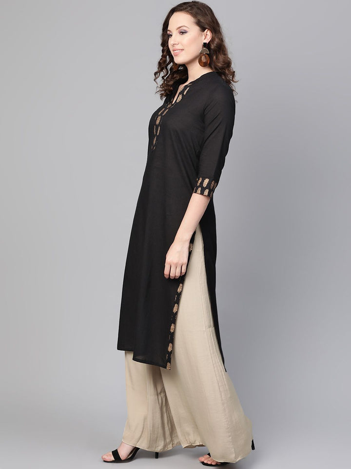 SOJANYA Women Black Solid Straight Kurta