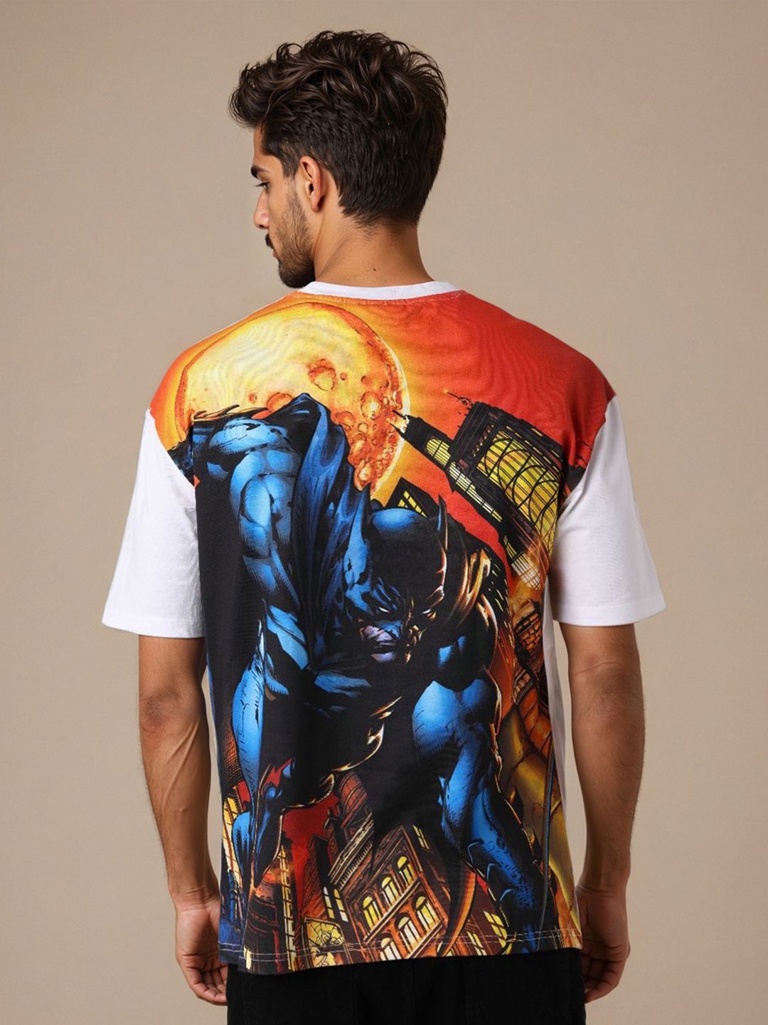 The Indian Garage Co Men Batman Graphic Printed Round Neck Pure Cotton Boxy T-shirt