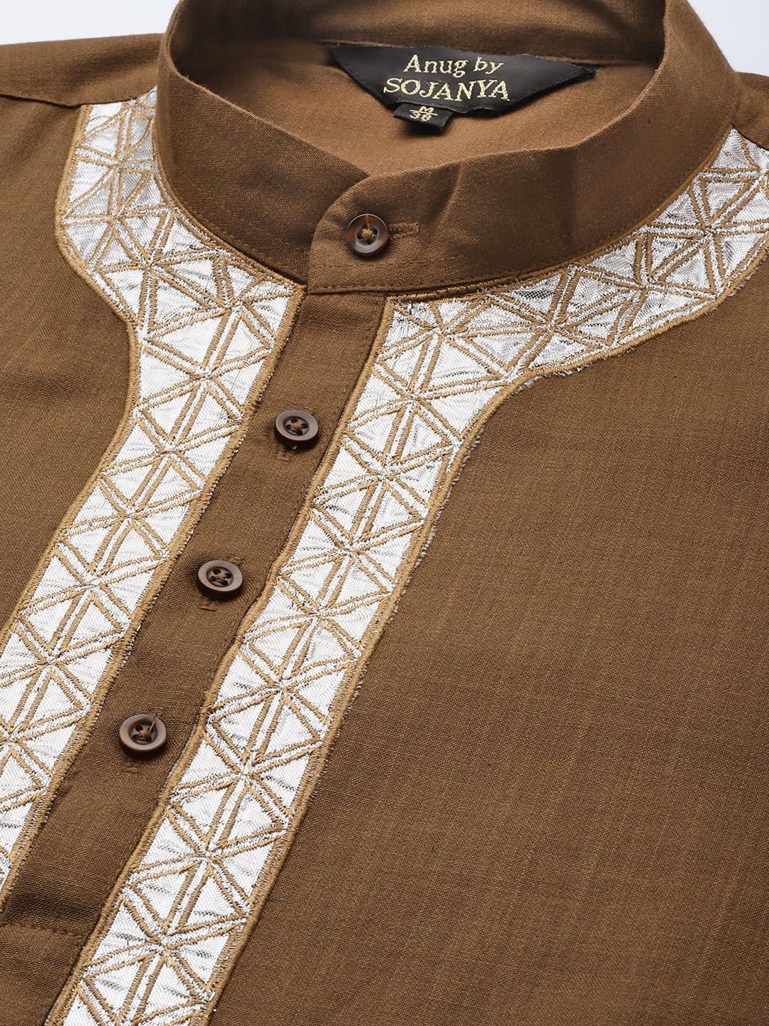 Anug by SOJANYA Men Brown Pure Cotton Solid Gotta Patti Detail Kurta