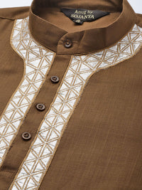 Anug by SOJANYA Men Brown Pure Cotton Solid Gotta Patti Detail Kurta