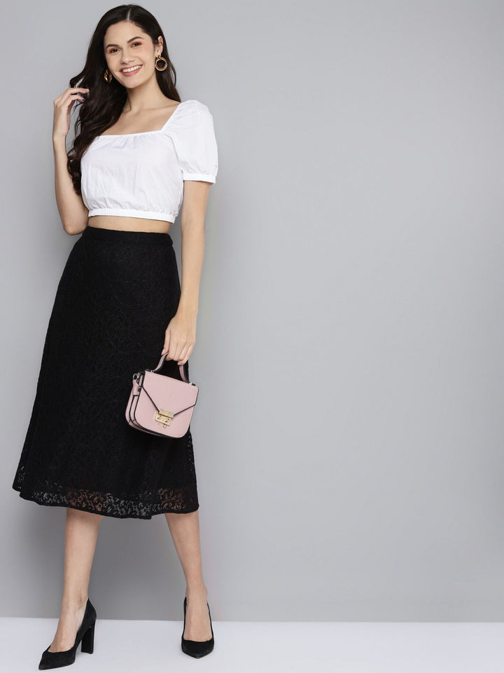 SASSAFRAS Black Lace Design A-Line Skirt
