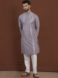 SOJANYA LUXE Ethnic Motifs Embroidered Mandarin Collar Straight Cotton Silk Kurta & Pyjama