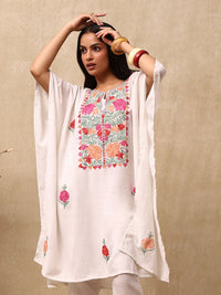 House of Chikankari Crafts Set Kaftan Wanita Solid Sulam Aari - Putih