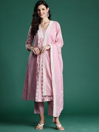 Indo Era Ethnic Motifs Embroidered Pleated Thread Work Pure Cotton Kurta Set