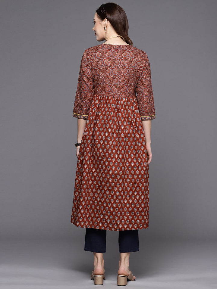 Varanga Women Maroon Alia cut Ethnic Jaipuri Printed A line Pure Cotton Kurta