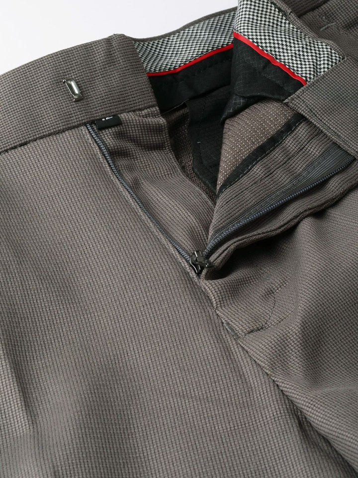 DENNISON Men Charcoal Grey Smart Tapered Fit Self Design Regular Trousers