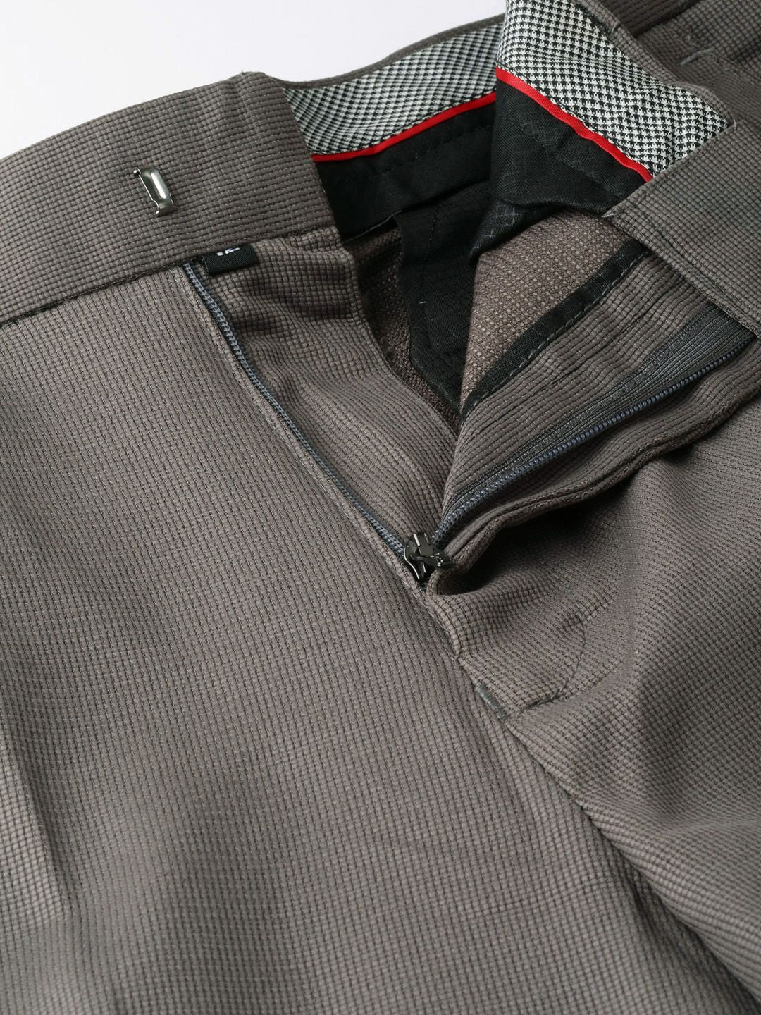 DENNISON Men Charcoal Grey Smart Tapered Fit Self Design Regular Trousers