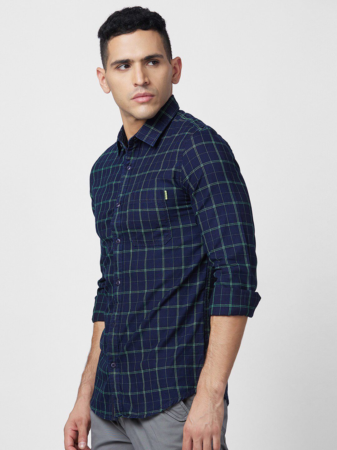 SPYKAR Slim Fit Tartan Checks Opaque Cotton Casual Shirt