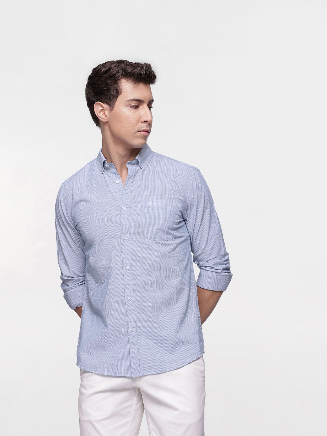Sambungan Perancis Lelaki Slim Fit berjalur baju kasta tulen