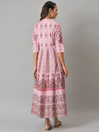 W Pink Ethnic Motifs Midi Fit And Flare Ethnic Dress