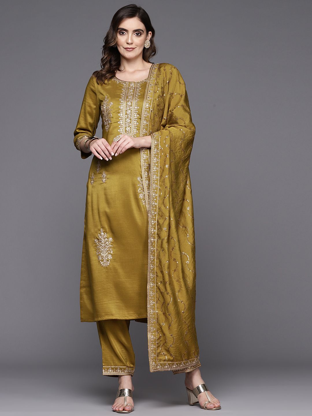 Indo Era Women Ethnic Motifs Embroidered Regular Sequinned Kurta with Trousers & Dupatta