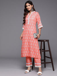 Libas Floral Printed Regular Sequinned Kurta with Trousers