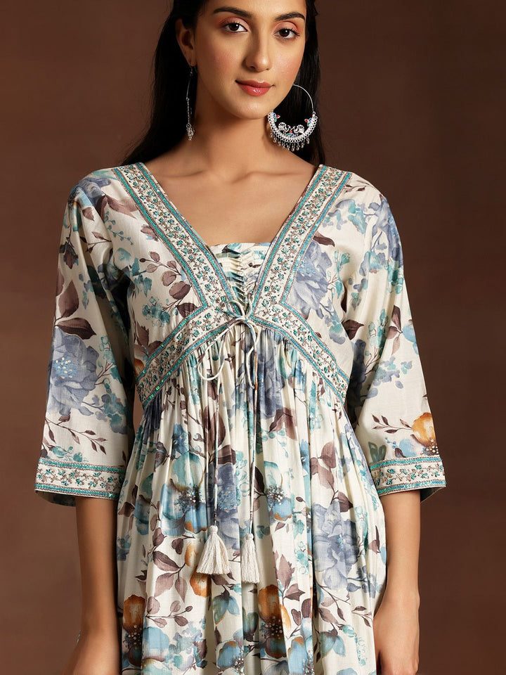 Libas Floral Printed Empire Sequinned Kurta with Palazzo & Dupatta