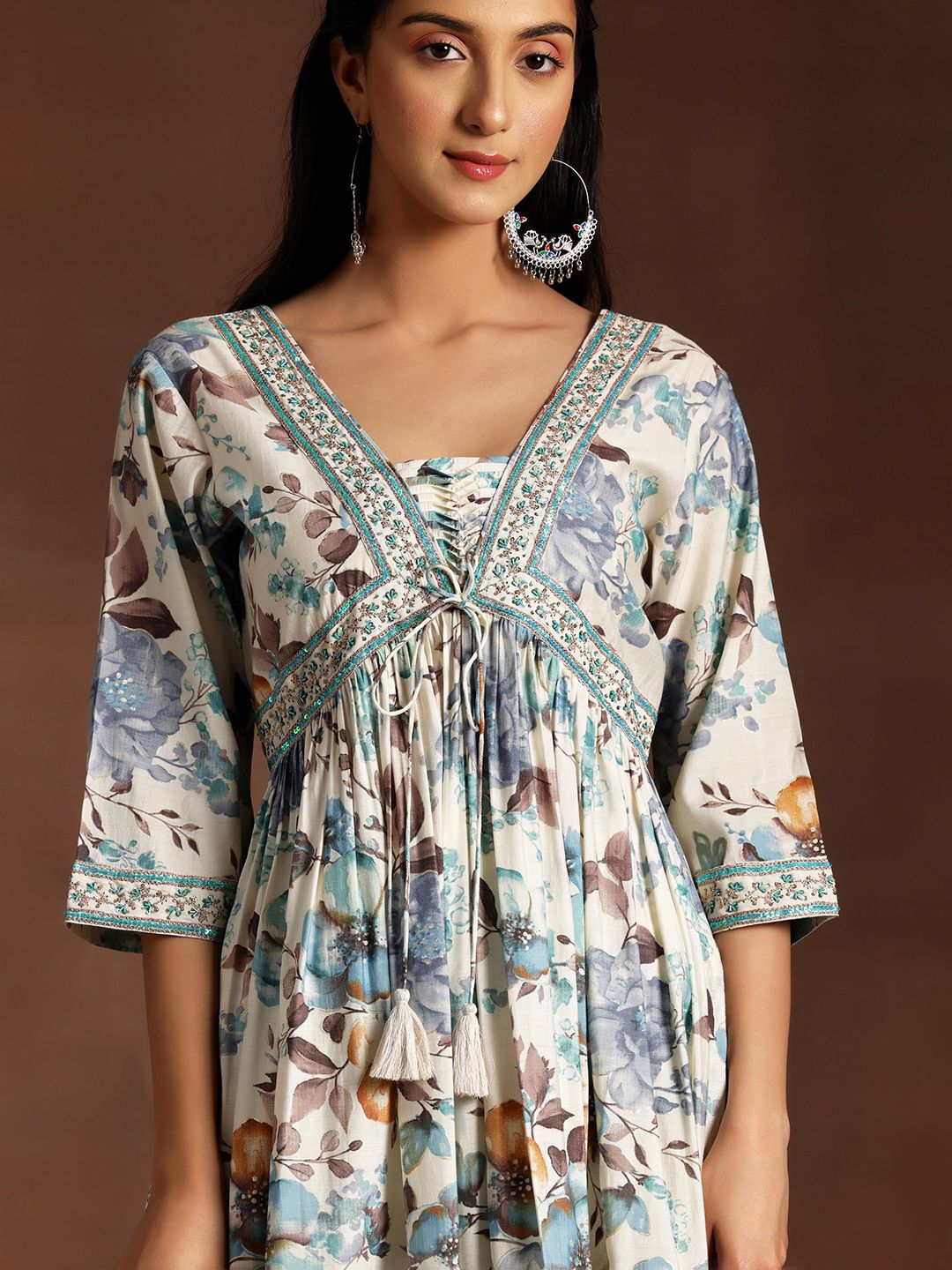 Libas Floral Printed Empire Sequinned Kurta with Palazzo & Dupatta