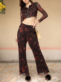 DressBerry 2000s Chic Printed Mesh Ruched Co-ords