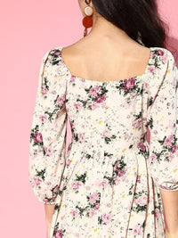 Berrylush Beige & Pink Floral Maxi Dress