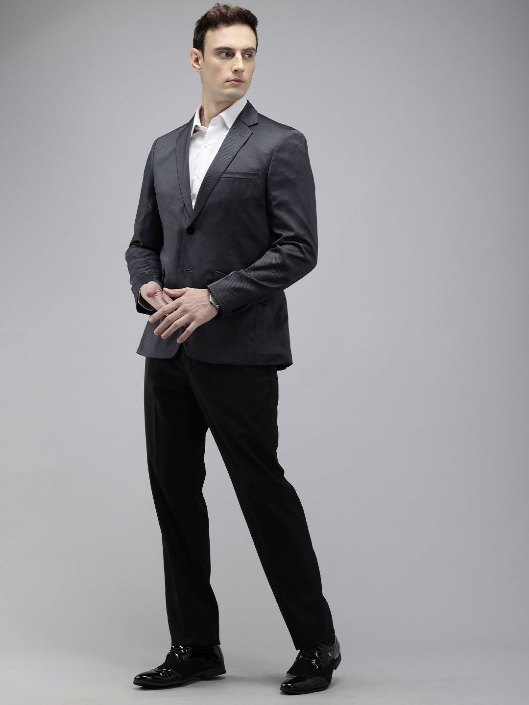 Park Avenue Self Design Textured Blazer With Trouser Party Suits