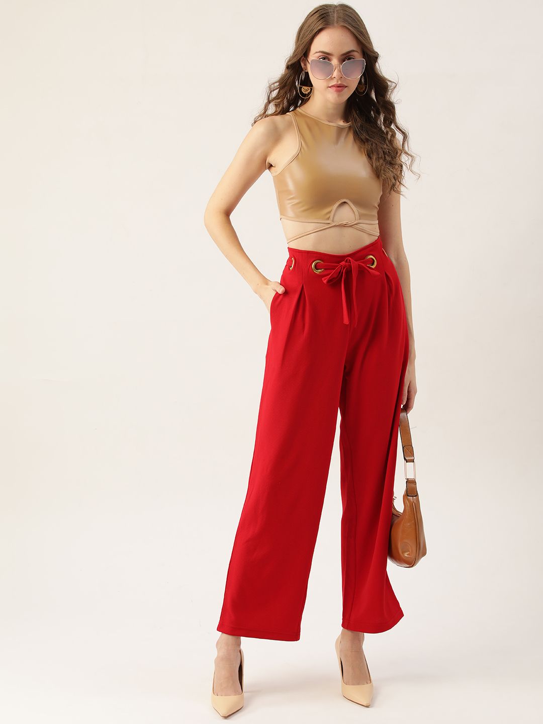 Antheaa Women Red Solid Trousers
