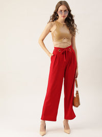 Antheaa Women Red Solid Trousers